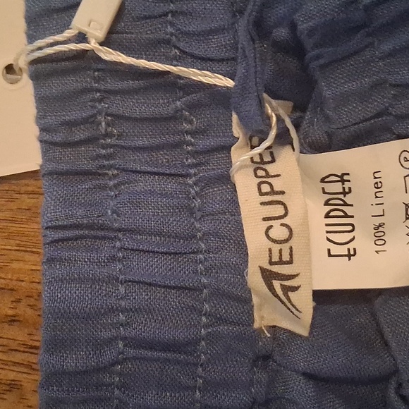 NWT Ecupper 100% Linen wide leg Cropped elastic drawstring pants pockets 3X - Picture 4 of 7